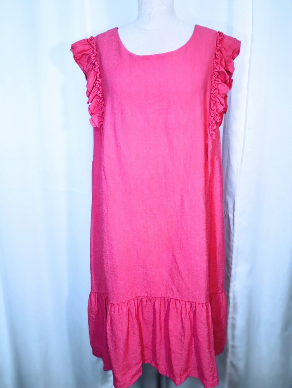 CeCe Midi Sleevless Dress, Fuscia Pink, Ruffled Flutter Sleeves, Lined, 24W